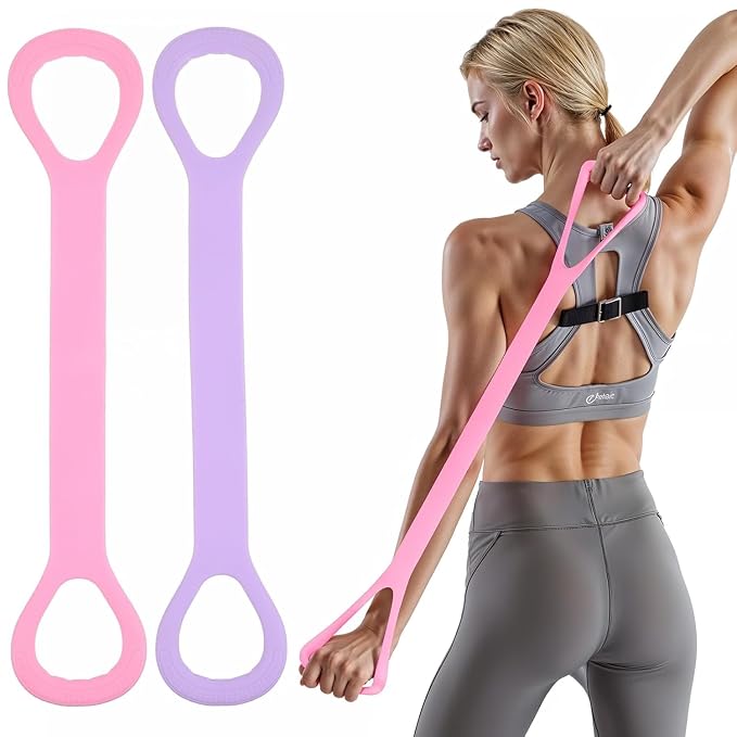 Figure 8 resistance bands, pack of 2, in pink and purple